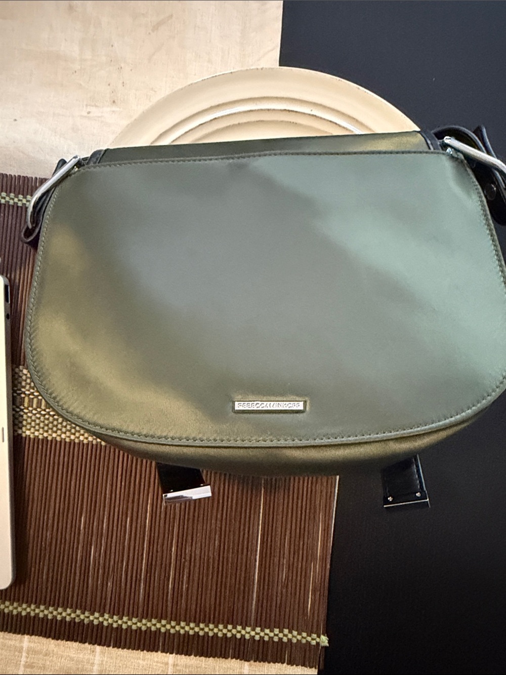 Rebecca Minkoff olive green saddle crossbody bag
